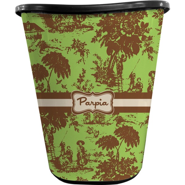 Green & Brown Toile Waste Basket (Black)