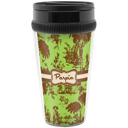 Green & Brown Toile Acrylic Travel Mug without Handle (Personalized)