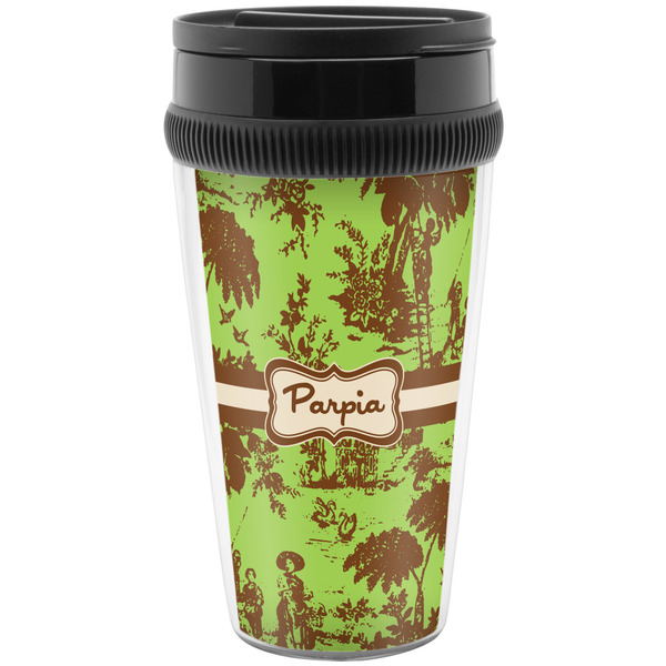 Custom Green & Brown Toile Acrylic Travel Mug without Handle (Personalized)