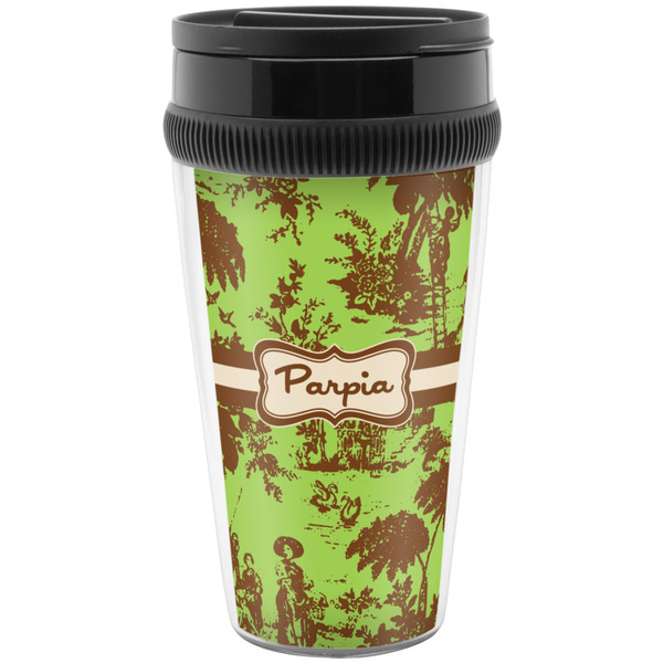 Custom Green & Brown Toile Acrylic Travel Mug without Handle (Personalized)