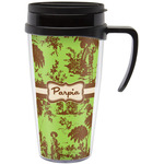 Green & Brown Toile Acrylic Travel Mug with Handle (Personalized)