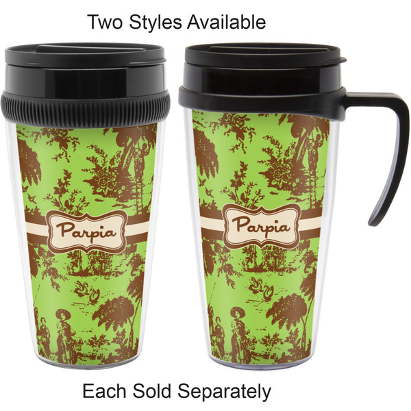 Green & Brown Toile Travel Mugs - with & without Handle
