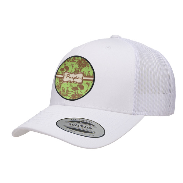 Custom Green & Brown Toile Trucker Hat - White (Personalized)