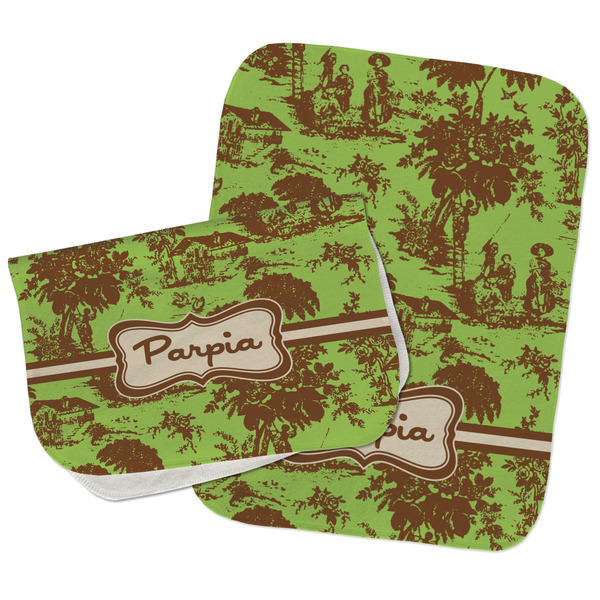Custom Green & Brown Toile Burp Cloths - Fleece - Set of 2 w/ Name or Text