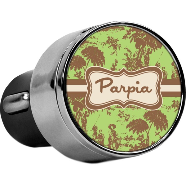 Custom Green & Brown Toile USB Car Charger (Personalized)