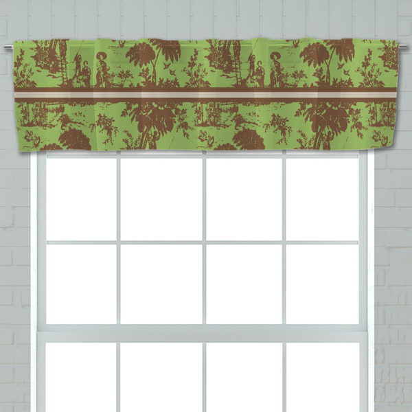 Green & Brown Toile Valance - Closeup on window
