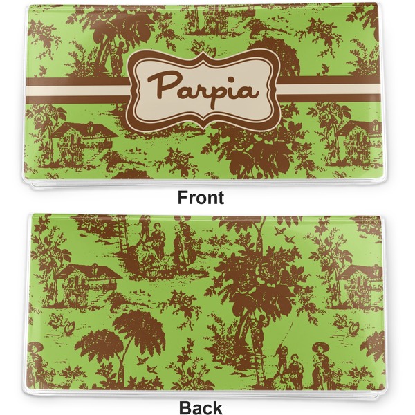 Green & Brown Toile Vinyl Check Book Cover - Front and Back