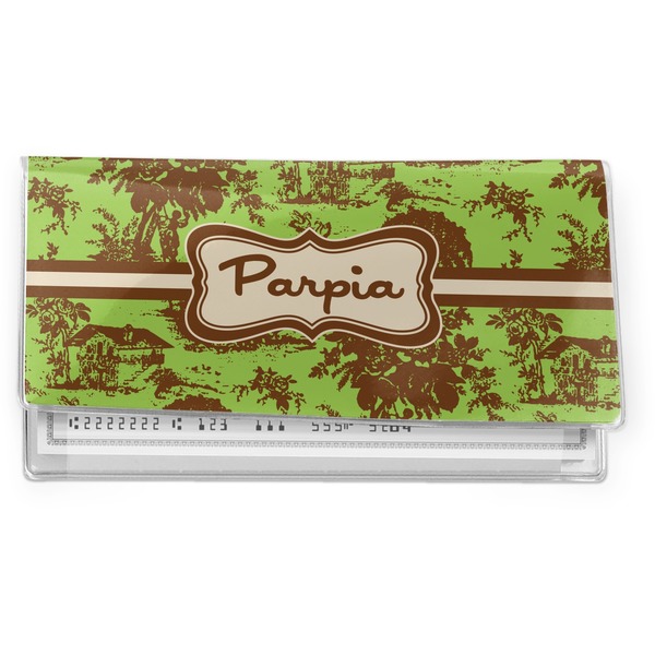 Custom Green & Brown Toile Vinyl Checkbook Cover (Personalized)