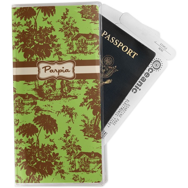 Custom Green & Brown Toile Travel Document Holder