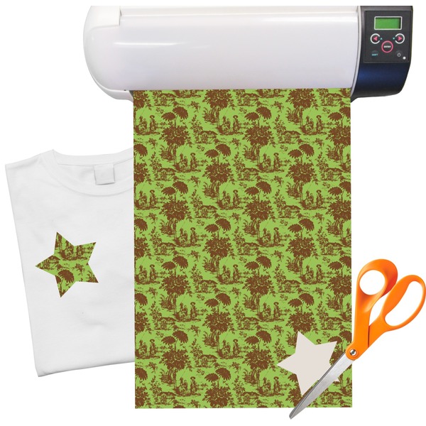 Custom Green & Brown Toile Heat Transfer Vinyl Sheet (12"x18")