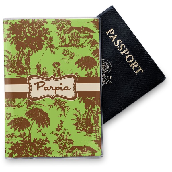 Custom Green & Brown Toile Vinyl Passport Holder (Personalized)