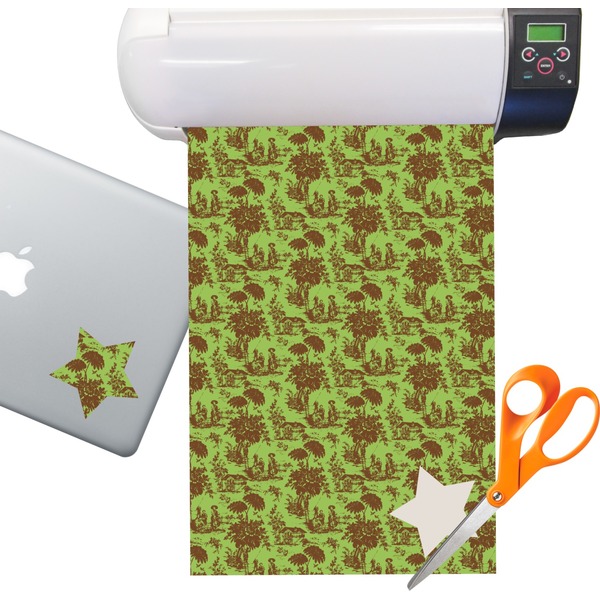 Custom Green & Brown Toile Sticker Vinyl Sheet (Permanent)