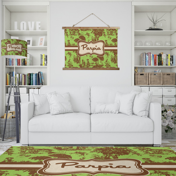 Green & Brown Toile Wall Hanging Tapestry - IN CONTEXT