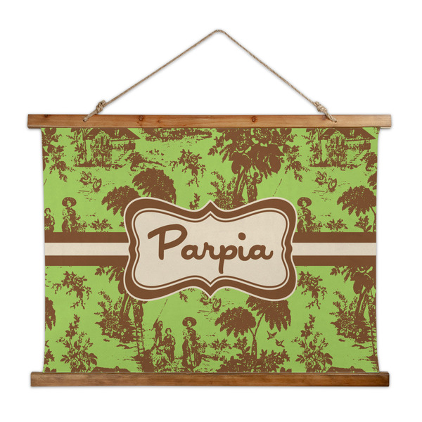Custom Green & Brown Toile Wall Hanging Tapestry - Wide (Personalized)