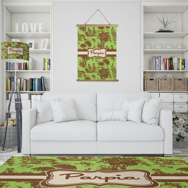 Green & Brown Toile Wall Hanging Tapestry - Portrait - IN CONTEXT