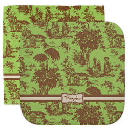 Green & Brown Toile Facecloth / Wash Cloth (Personalized)