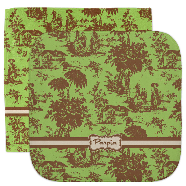 Custom Green & Brown Toile Facecloth / Wash Cloth (Personalized)