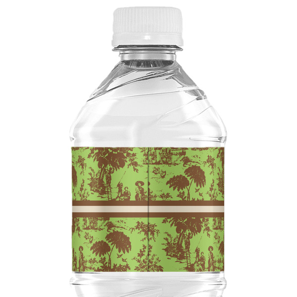 Green & Brown Toile Water Bottle Label - Back View