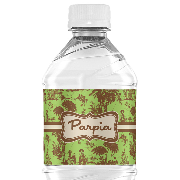 Custom Green & Brown Toile Water Bottle Labels - Custom Sized (Personalized)