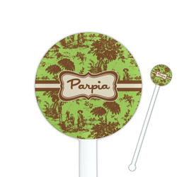 Green & Brown Toile 5.5" Round Plastic Stir Sticks - White - Single Sided (Personalized)