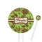 Green & Brown Toile White Plastic 5.5" Stir Stick - Round - Closeup