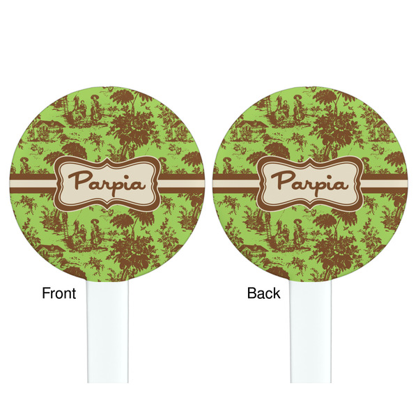 Green & Brown Toile White Plastic 7" Stir Stick - Double Sided - Round - Front & Back