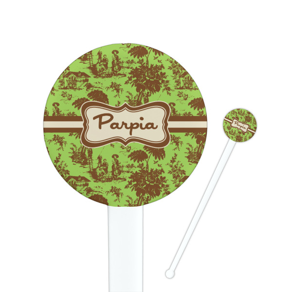Custom Green & Brown Toile Round Plastic Stir Sticks (Personalized)