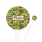 Green & Brown Toile White Plastic 7" Stir Stick - Round - Closeup