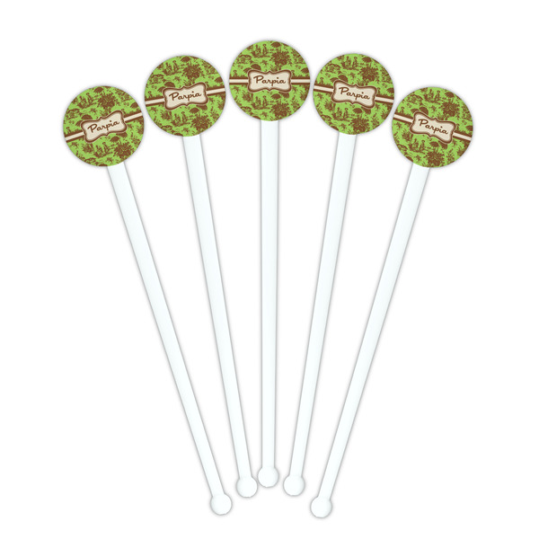 Green & Brown Toile White Plastic 7" Stir Stick - Round - Fan View