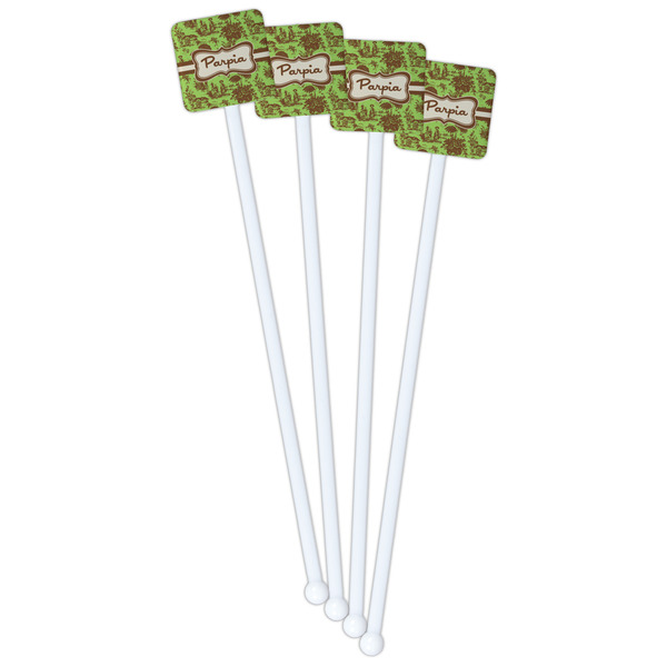 Green & Brown Toile White Plastic Stir Stick - Double Sided - Square - Front