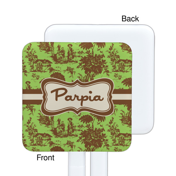 Green & Brown Toile White Plastic Stir Stick - Single Sided - Square - Approval