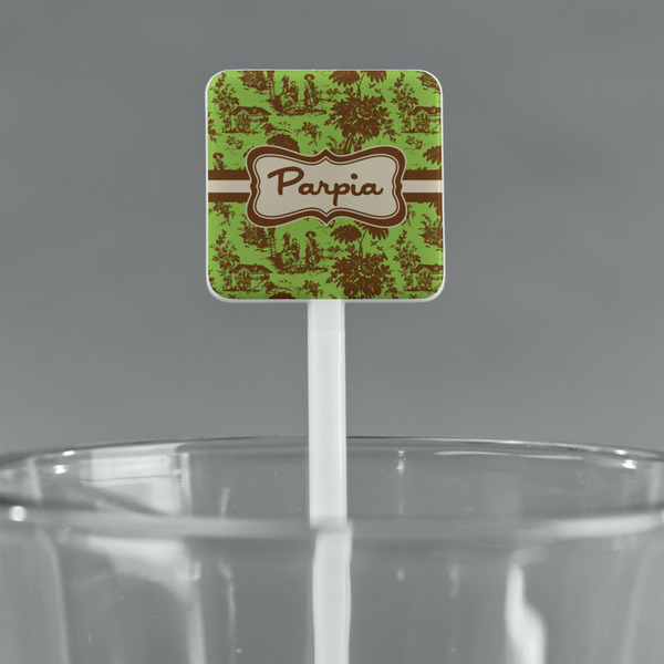 Green & Brown Toile White Plastic Stir Stick - Square - Main