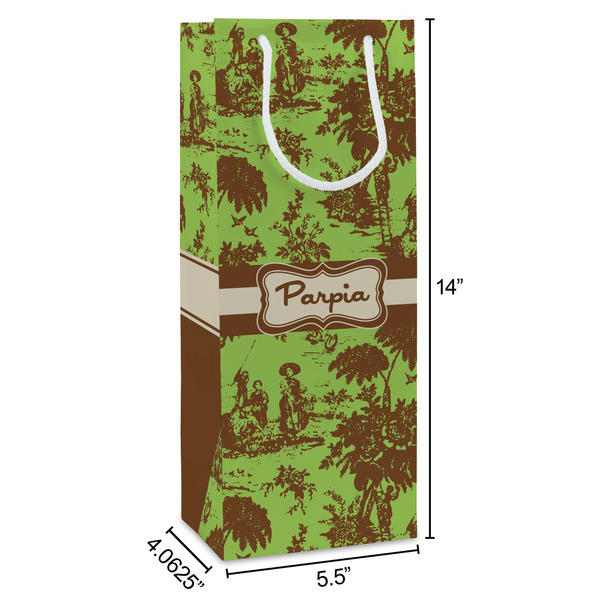 Green & Brown Toile Wine Gift Bag - Dimensions