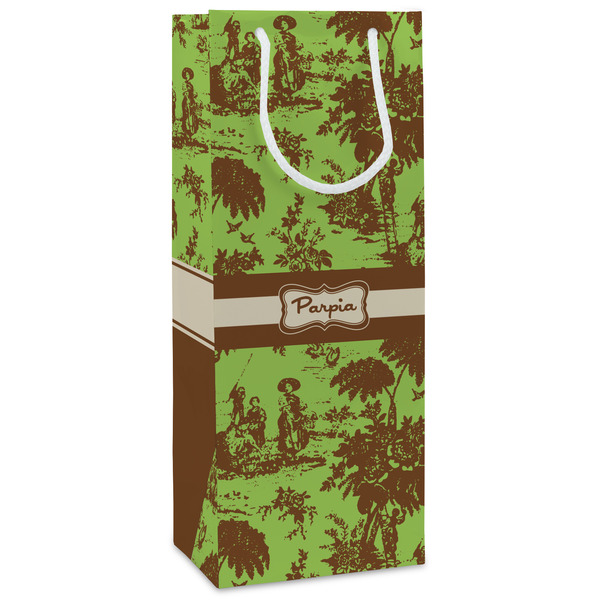 Custom Green & Brown Toile Wine Gift Bags - Gloss (Personalized)