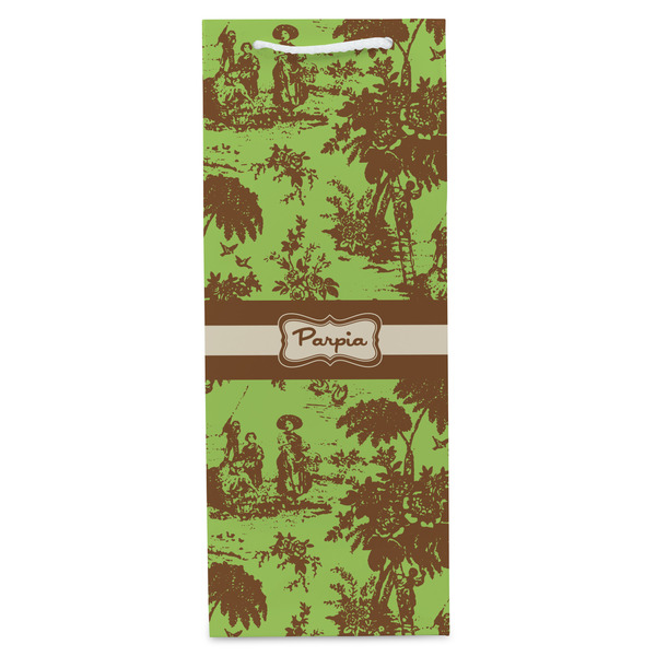 Green & Brown Toile Wine Gift Bag - Matte - Front