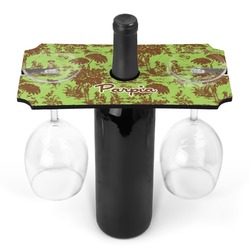 Green & Brown Toile Wine Bottle & Glass Holder (Personalized)