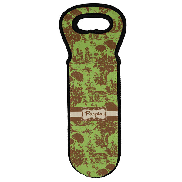 Custom Green & Brown Toile Wine Tote Bag (Personalized)