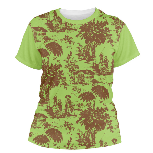 Custom Green & Brown Toile Women's Crew T-Shirt - Small