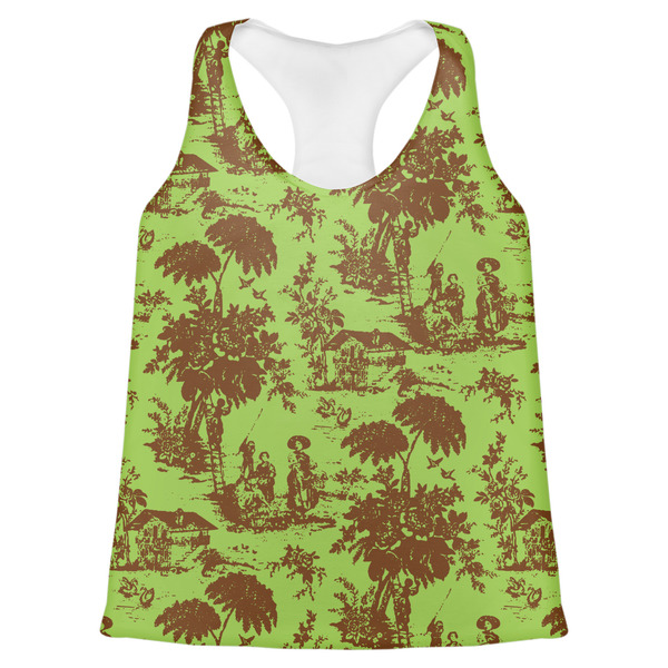 Custom Green & Brown Toile Womens Racerback Tank Top - 2X Large