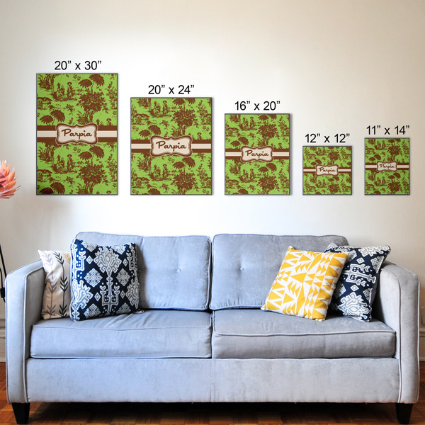 Green & Brown Toile Wood Prints - Size Comparison