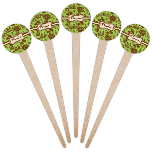 Green & Brown Toile Wooden 4" Food Pick - Round - Fan View