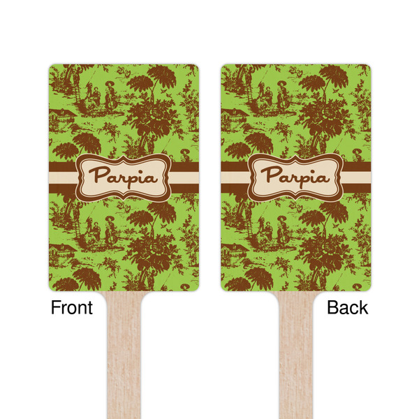 Green & Brown Toile Wooden 6.25" Stir Stick - Rectangular - Double Sided - Front & Back
