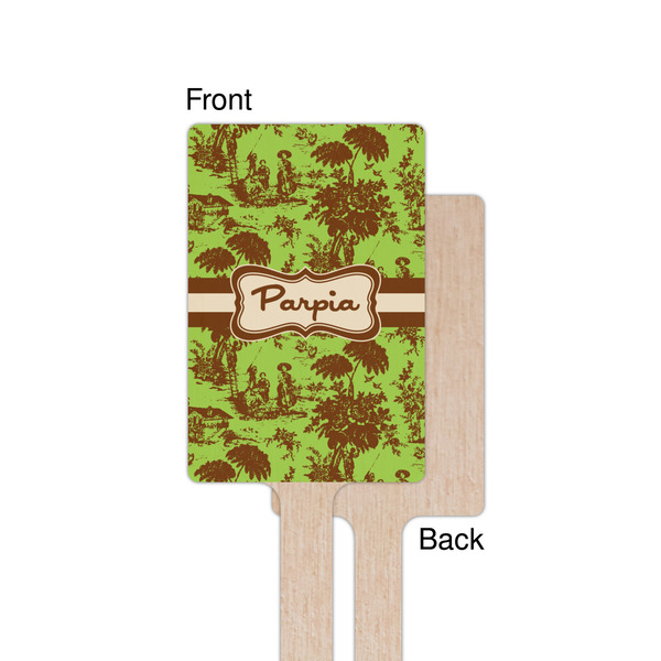 Green & Brown Toile Wooden 6.25" Stir Stick - Rectangular - Single - Front & Back