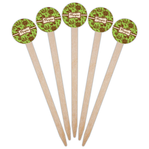 Green & Brown Toile Wooden 6" Food Pick - Round - Fan View