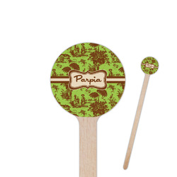 Green & Brown Toile 6" Round Wooden Stir Sticks - Double Sided (Personalized)