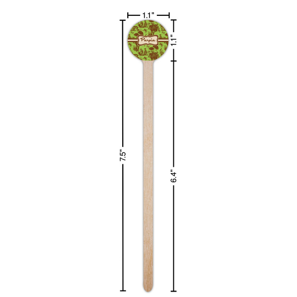 Green & Brown Toile Wooden 7.5" Stir Stick - Round - Dimensions