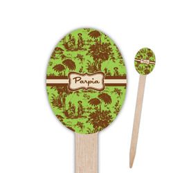 Green & Brown Toile Oval Wooden Food Picks - Single Sided (Personalized)