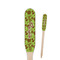 Green & Brown Toile Wooden Food Pick - Paddle - Closeup