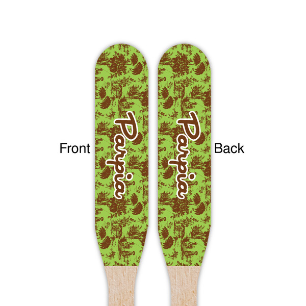 Green & Brown Toile Wooden Food Pick - Paddle - Double Sided - Front & Back