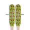 Green & Brown Toile Wooden Food Pick - Paddle - Double Sided - Front & Back